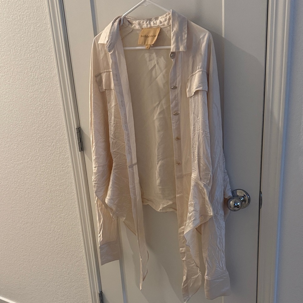 Cream Button-Up Drape Shirt